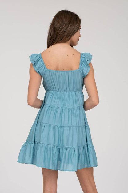 V NECK TIERED BABYDOLL MINI DRESS