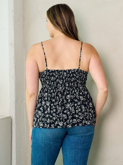 ZB11755F1 - PLUS SIZE SMOCK PLEPLUM FLORAL TANK TOP*