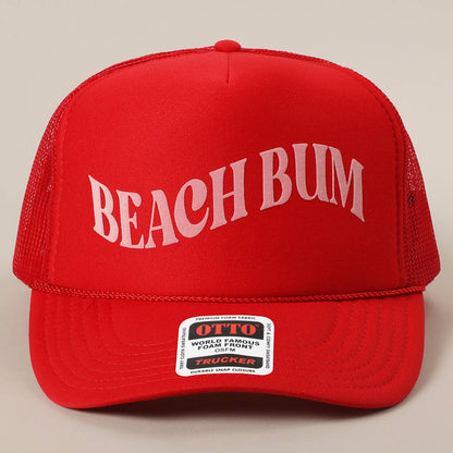 BEACH BUM Text Printed Mesh Back Trucker Hat
