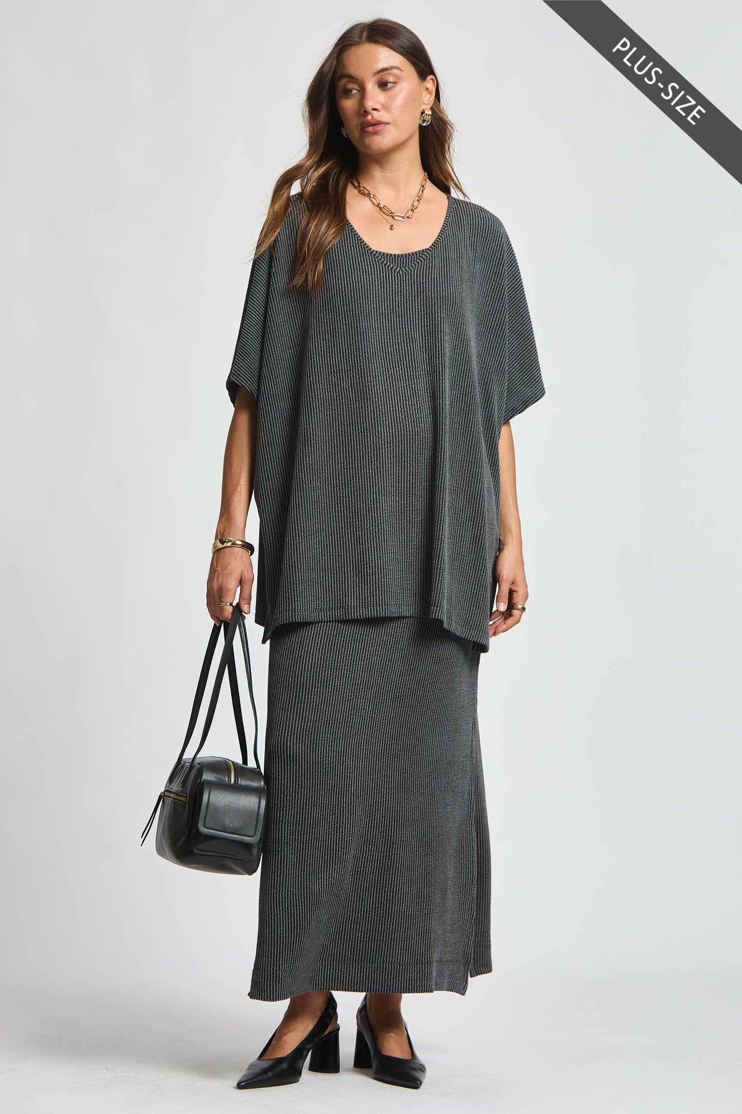 PLUS SIZE Flowy Poncho Style Top + Maxi Dress 2 Piece Set