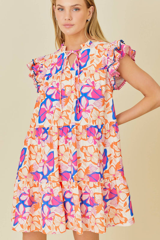 Mini Tier Dress With Double Ruffle Sleeve