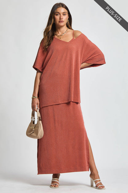 PLUS SIZE Flowy Poncho Style Top + Maxi Dress 2 Piece Set