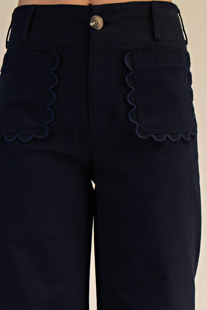 Colette Wide-Leg Scallop Pocket Pants