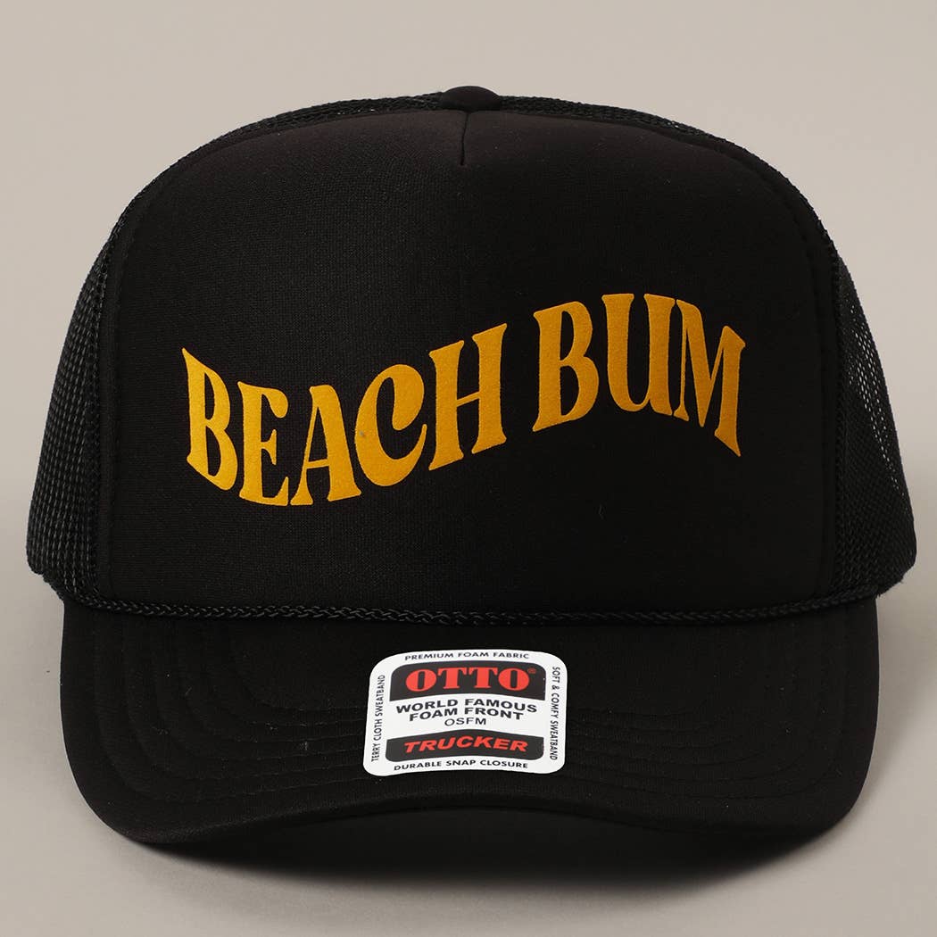 BEACH BUM Text Printed Mesh Back Trucker Hat