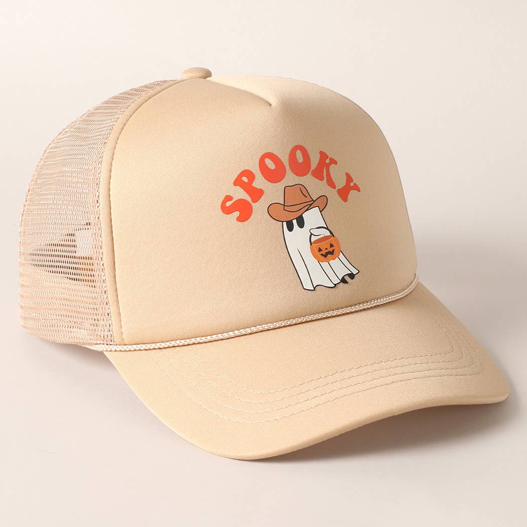 Spooky Ghost Printed Halloween Trucker Hat