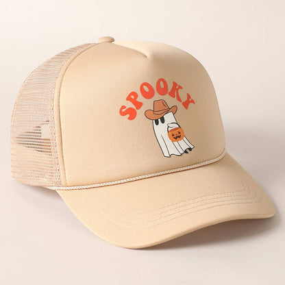 Spooky Ghost Printed Halloween Trucker Hat