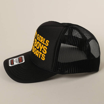Pretty Girls Love Boys With Boats Text Print Mesh Back Cap