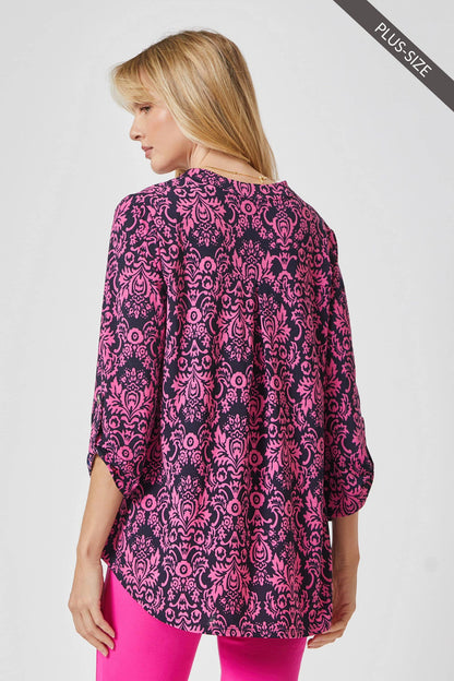 PLUS SIZE 3/4 Sleeve LIZZY MEDALLION Wrinkle Free Blouse