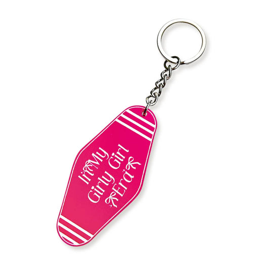 Hot Pink & White Girly Girl Era Motel Keychain