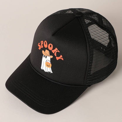 Spooky Ghost Printed Halloween Trucker Hat
