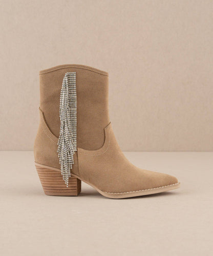 The Rowan Khaki | Rhinestone Fringe Cowboy Western Boot