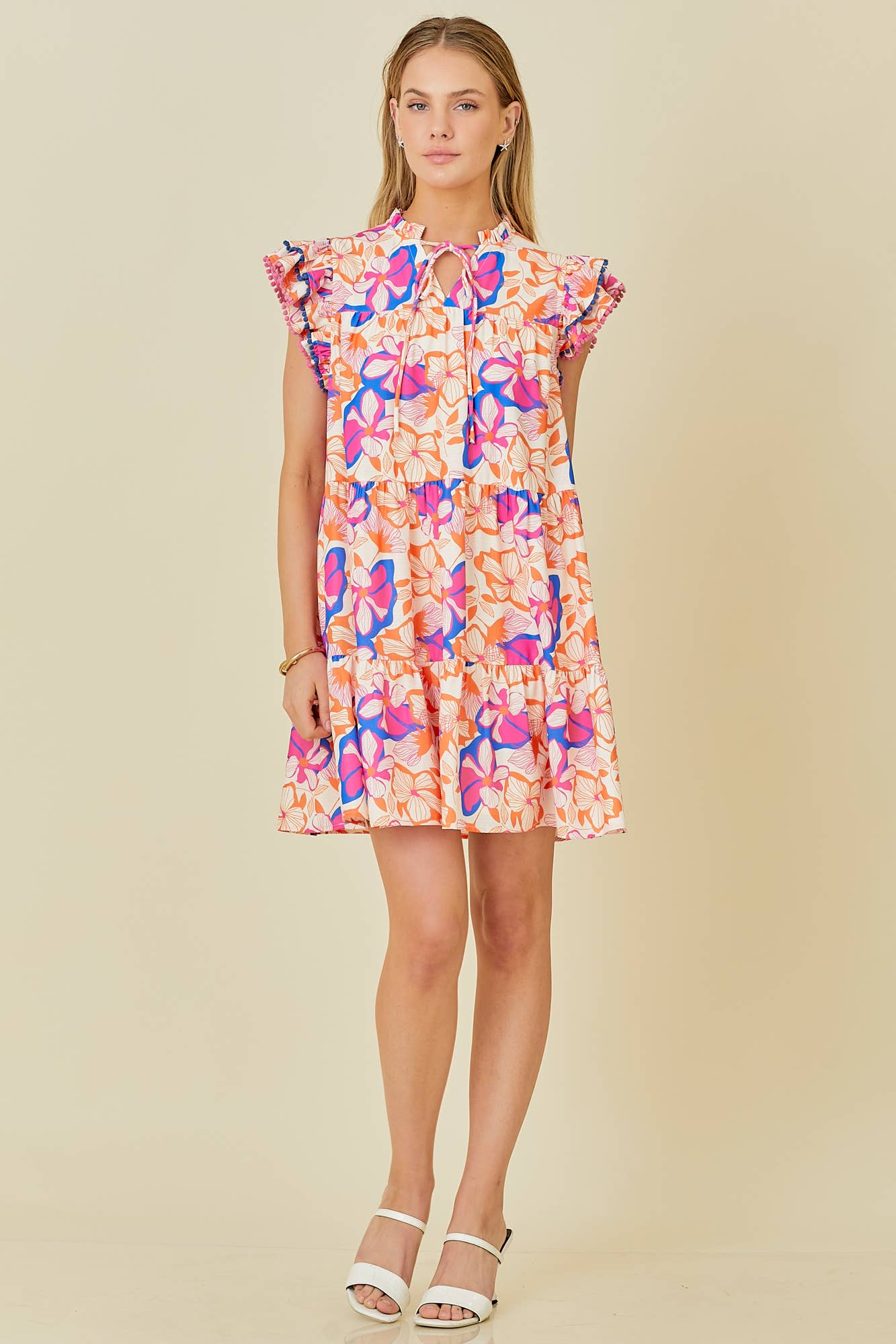Mini Tier Dress With Double Ruffle Sleeve
