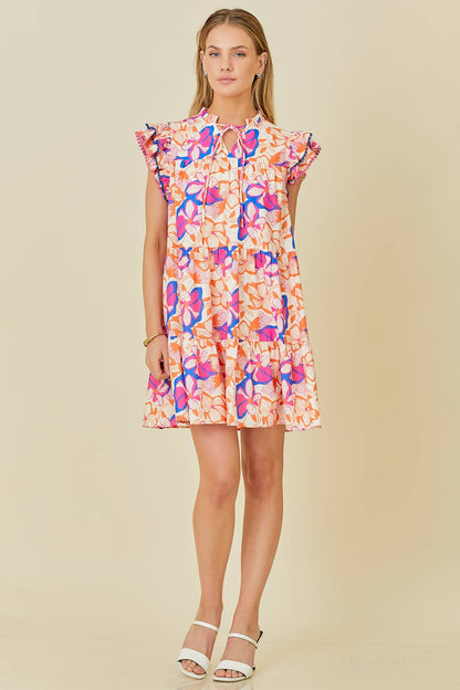 Mini Tier Dress With Double Ruffle Sleeve