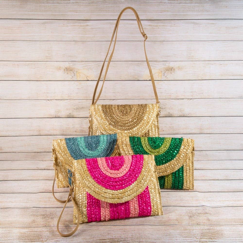 Three Tone Straw Clutch Bag