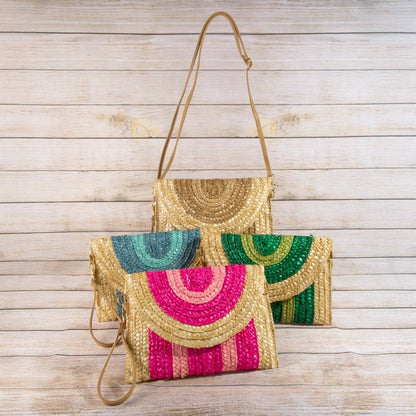 Three Tone Straw Clutch Bag