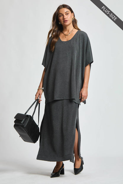 PLUS SIZE Flowy Poncho Style Top + Maxi Dress 2 Piece Set