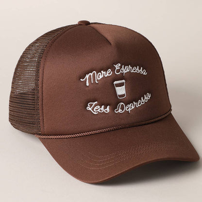 More Espresso Less Depresso Embroidery Trucker Hat