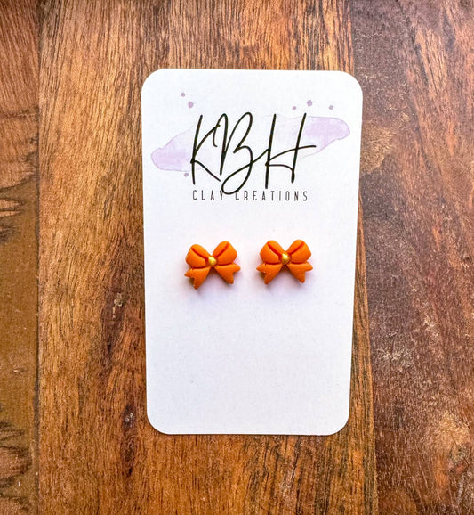 Burnt Orange Bow Stud Clay Earrings