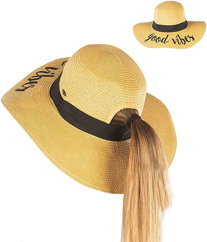 Messy Bun Sun Hat - Good Vibes