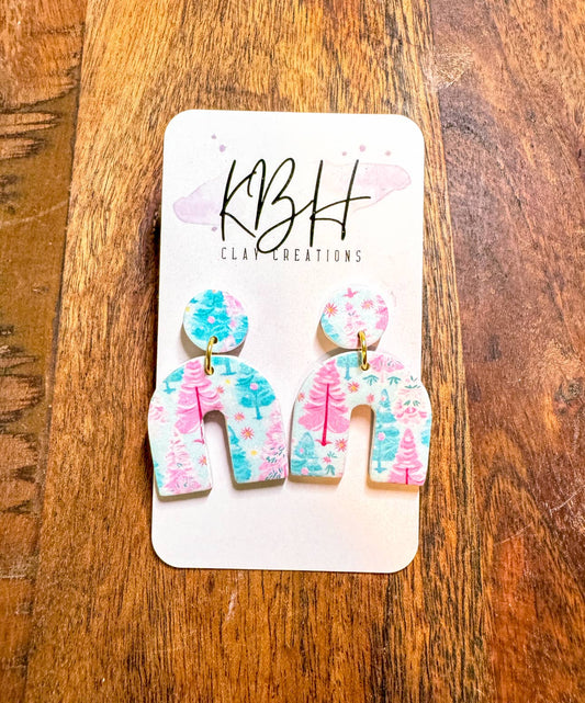 Preppy Christmas Tree Arch Dangle Clay Earrings