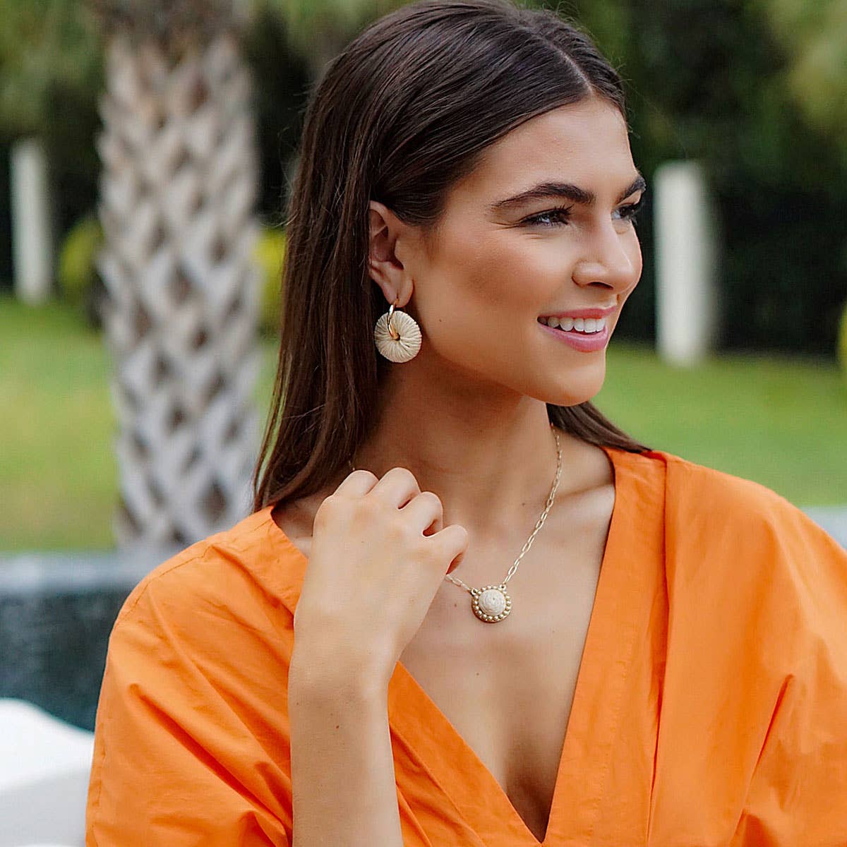 Aruba Raffia Disc Necklace