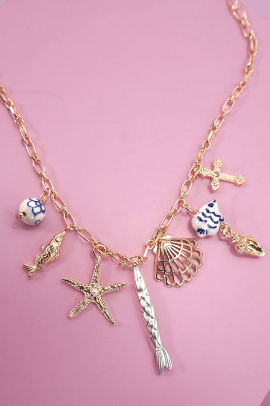 CHARM NECKLACE-PORCELAIN SEASHELL AND STARFISH | 80N92141