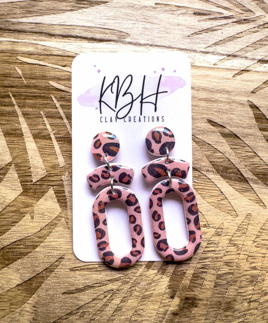 Leopard Circle Boho Dangle Handmade Clay Earrings