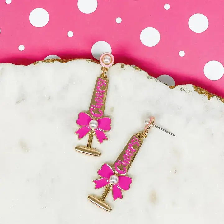'Cheers!' Pearl Detail Champagne Flute Dangles