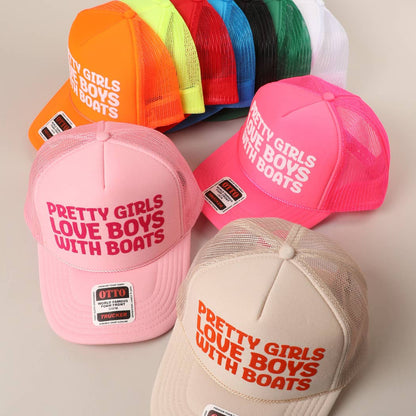 Pretty Girls Love Boys With Boats Text Print Mesh Back Cap