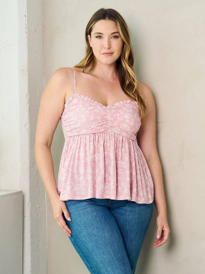 ZB11755F1 - PLUS SIZE SMOCK PLEPLUM FLORAL TANK TOP*