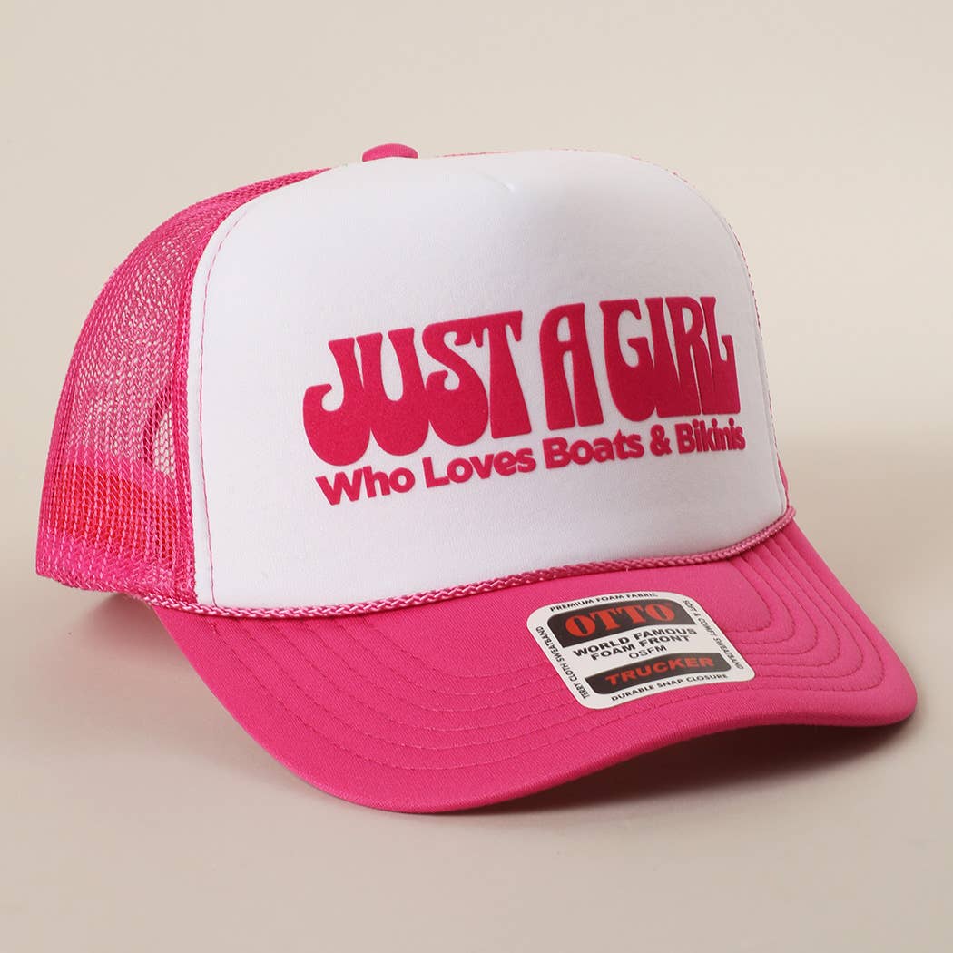 Just A Girl Who Loves Boats&Bikinis Text Print Mesh Back Cap
