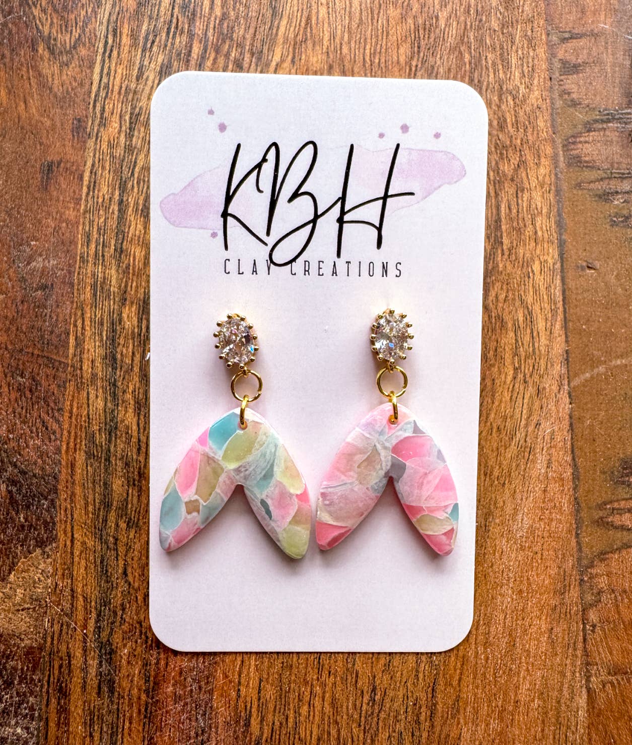 Spring Marble Diamond Mermaid Tail Dangle Clay Earrings