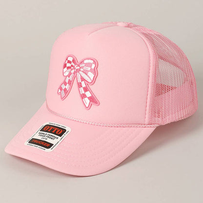 Checkered Ribbon Embroidery Patch Mesh Back Cap