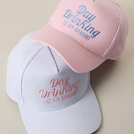 Day Drinking Is My Cardio Embroidered Seersucker Trucker Hat