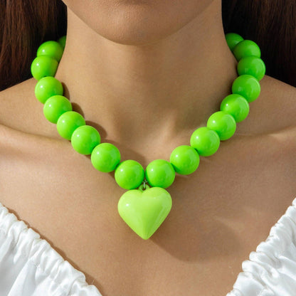 Personalized Chunky Bead Heart Pendant Necklace for Women