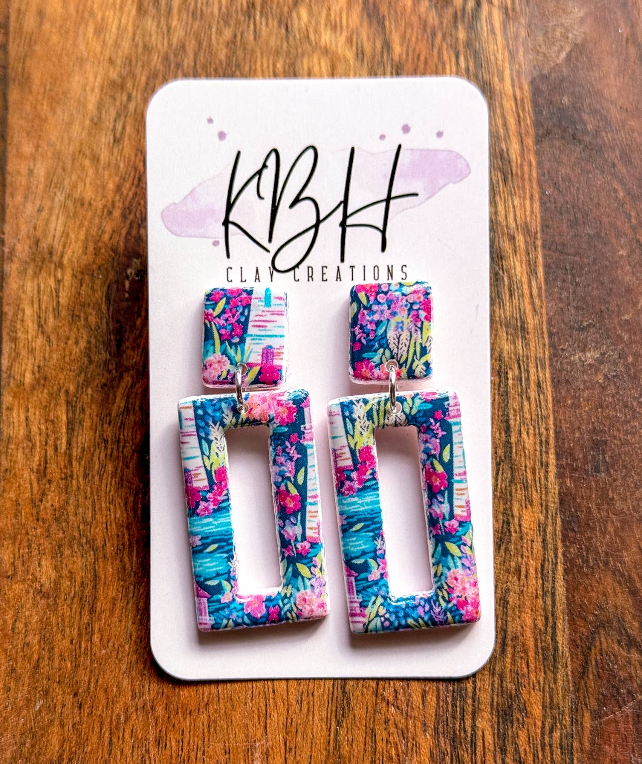 Preppy Lighthouse Rectangle Dangle Handmade Clay Earrings