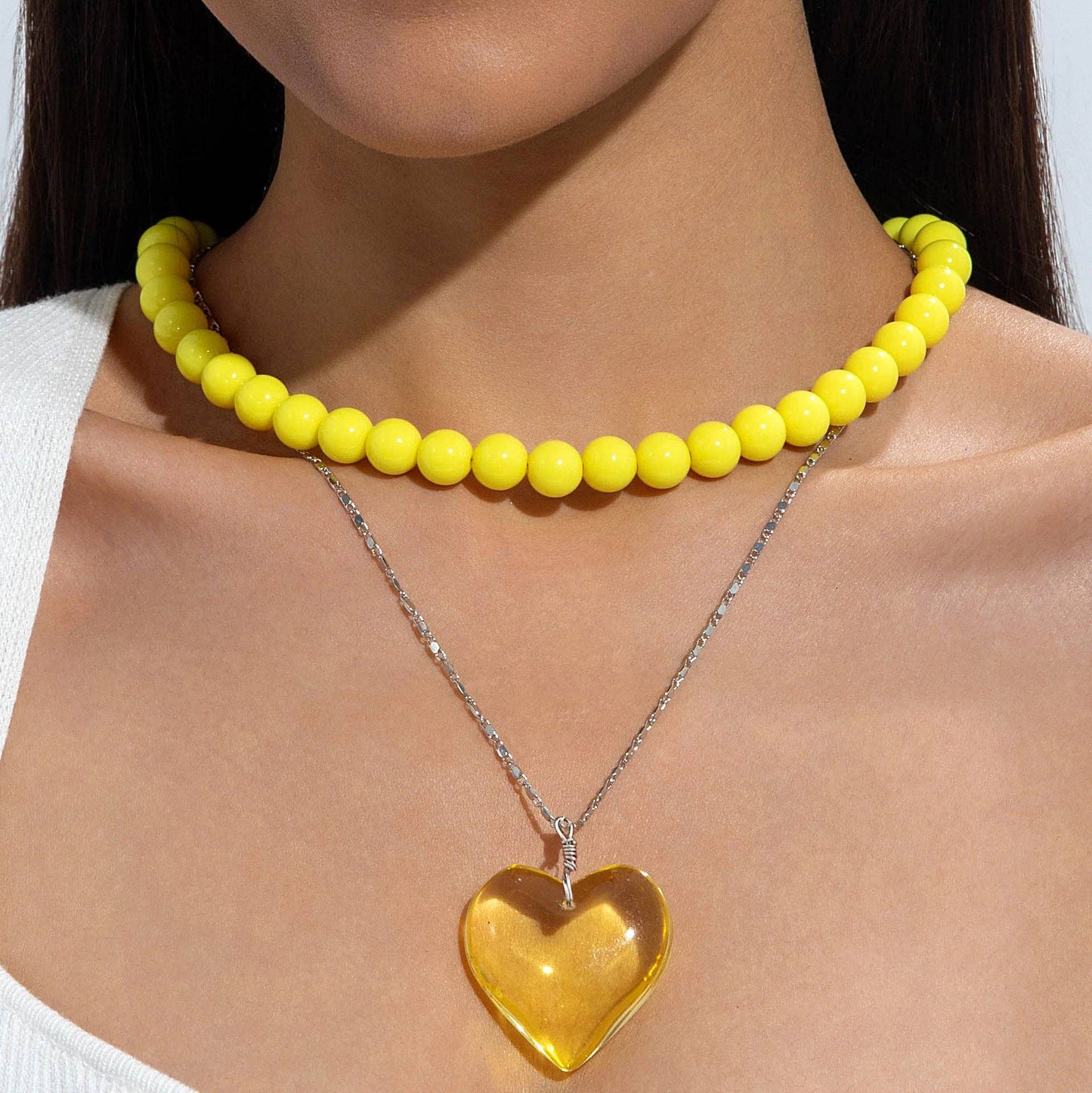 Personalized Chunky Bead Heart Pendant Necklace for Women