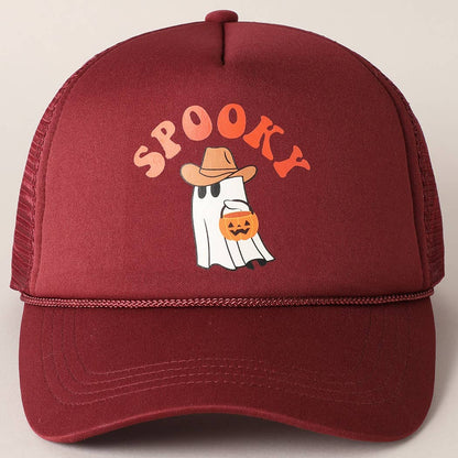 Spooky Ghost Printed Halloween Trucker Hat