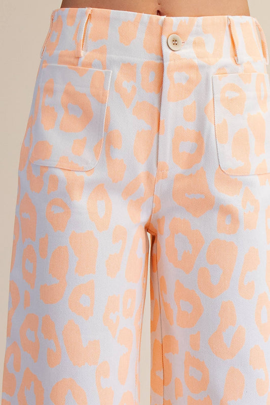 Colette Cropped Wide-Leg Neon Leopard Pants