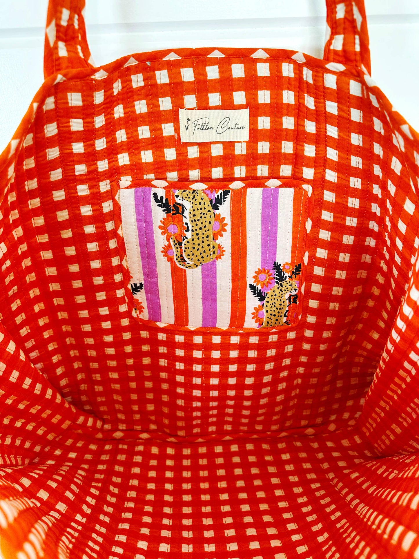 Striped Jaguar Large Quilted Tote Bag – Handmade, Reversible