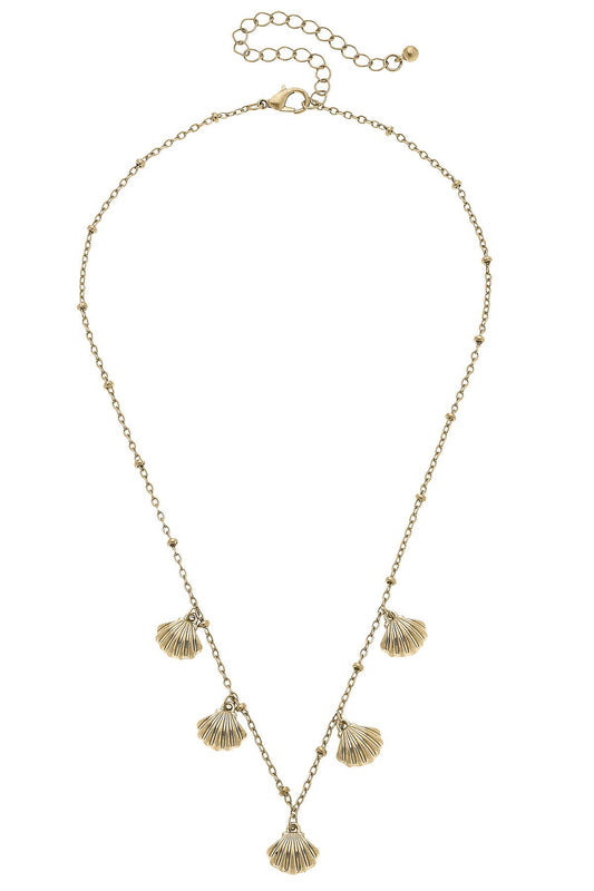 Catalina Cockle Shell Drip Necklace in Shiny Gold