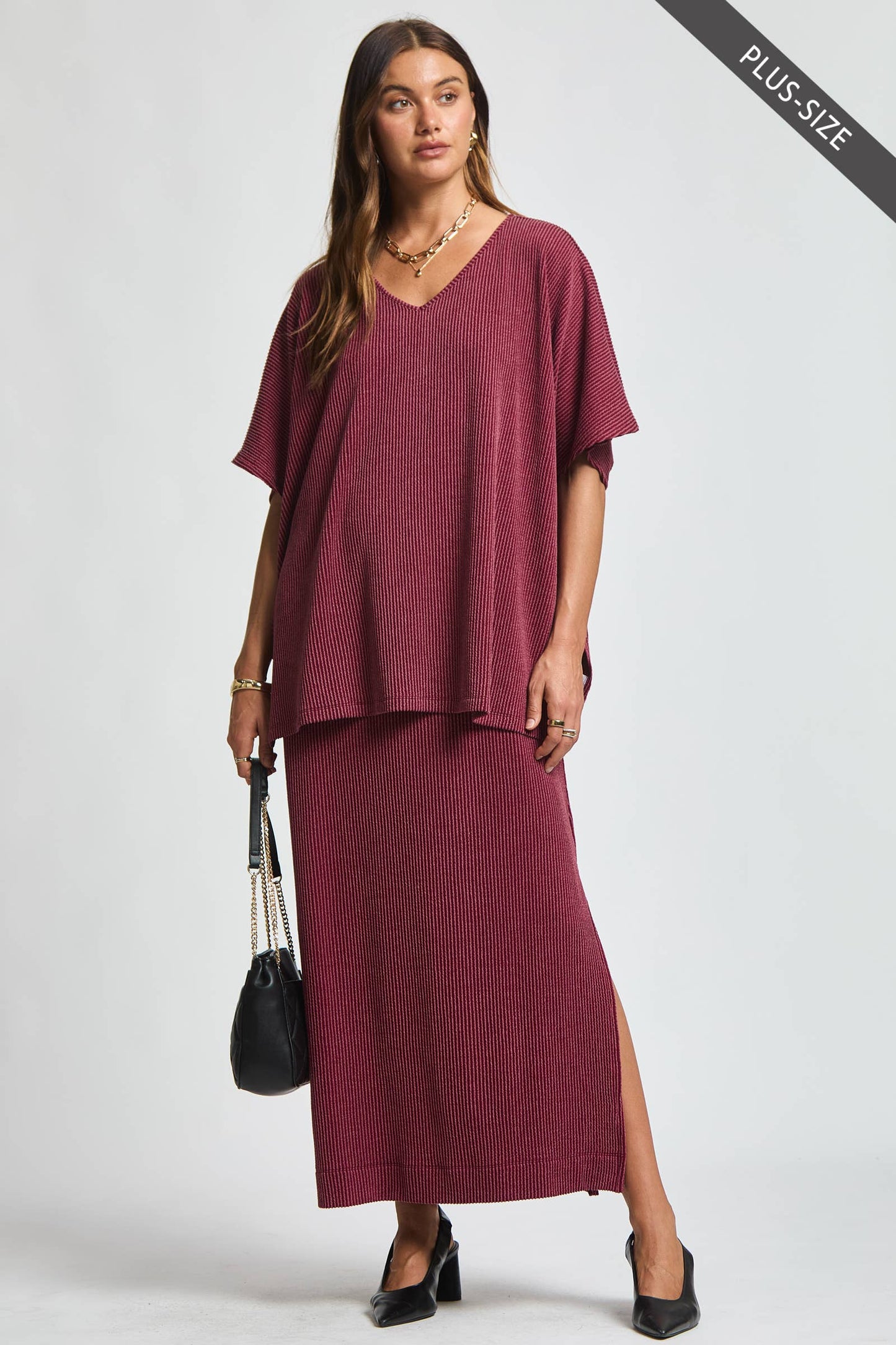 PLUS SIZE Flowy Poncho Style Top + Maxi Dress 2 Piece Set