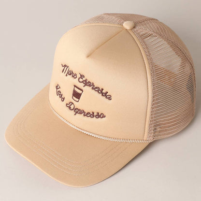 More Espresso Less Depresso Embroidery Trucker Hat
