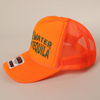 Save Water Drink Tequila Glitter Text Logo Mesh Back Cap