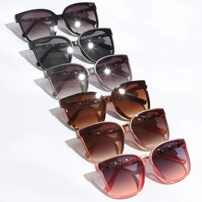 Thin Large Frame Linked Rhinestone Leg Sunglasses