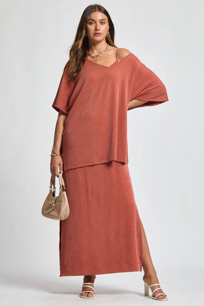 Flowy Poncho Style Top + Maxi Dress 2 Piece Set