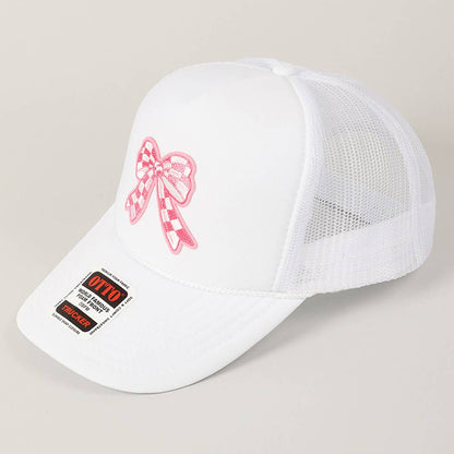 Checkered Ribbon Embroidery Patch Mesh Back Cap
