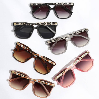 Thin Large Frame Linked Rhinestone Leg Sunglasses