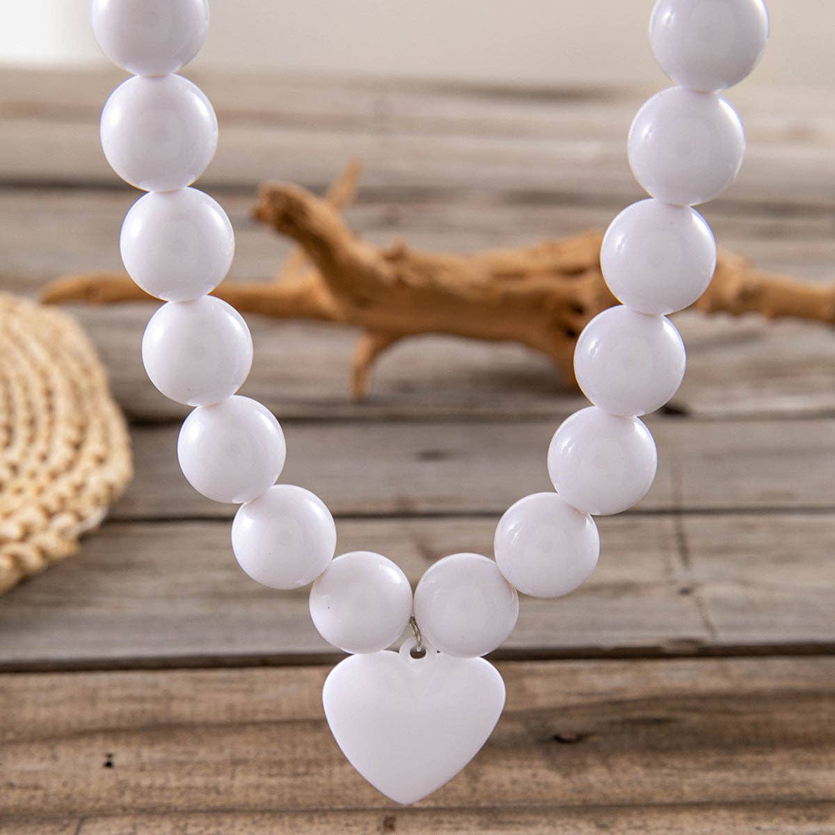 Personalized Chunky Bead Heart Pendant Necklace for Women