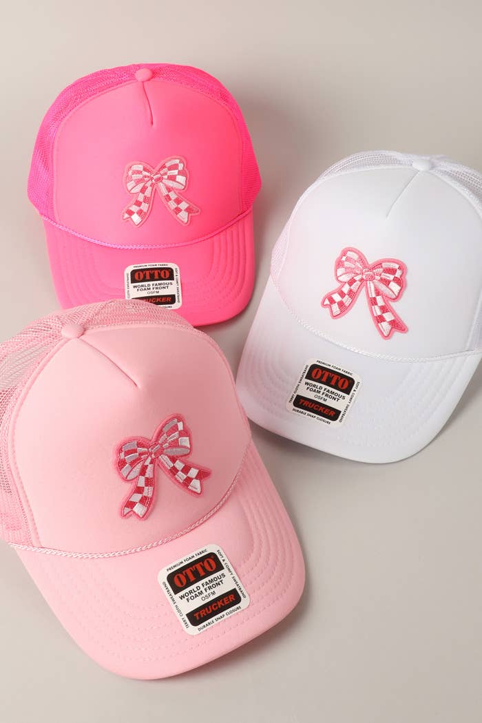 Checkered Ribbon Embroidery Patch Mesh Back Cap
